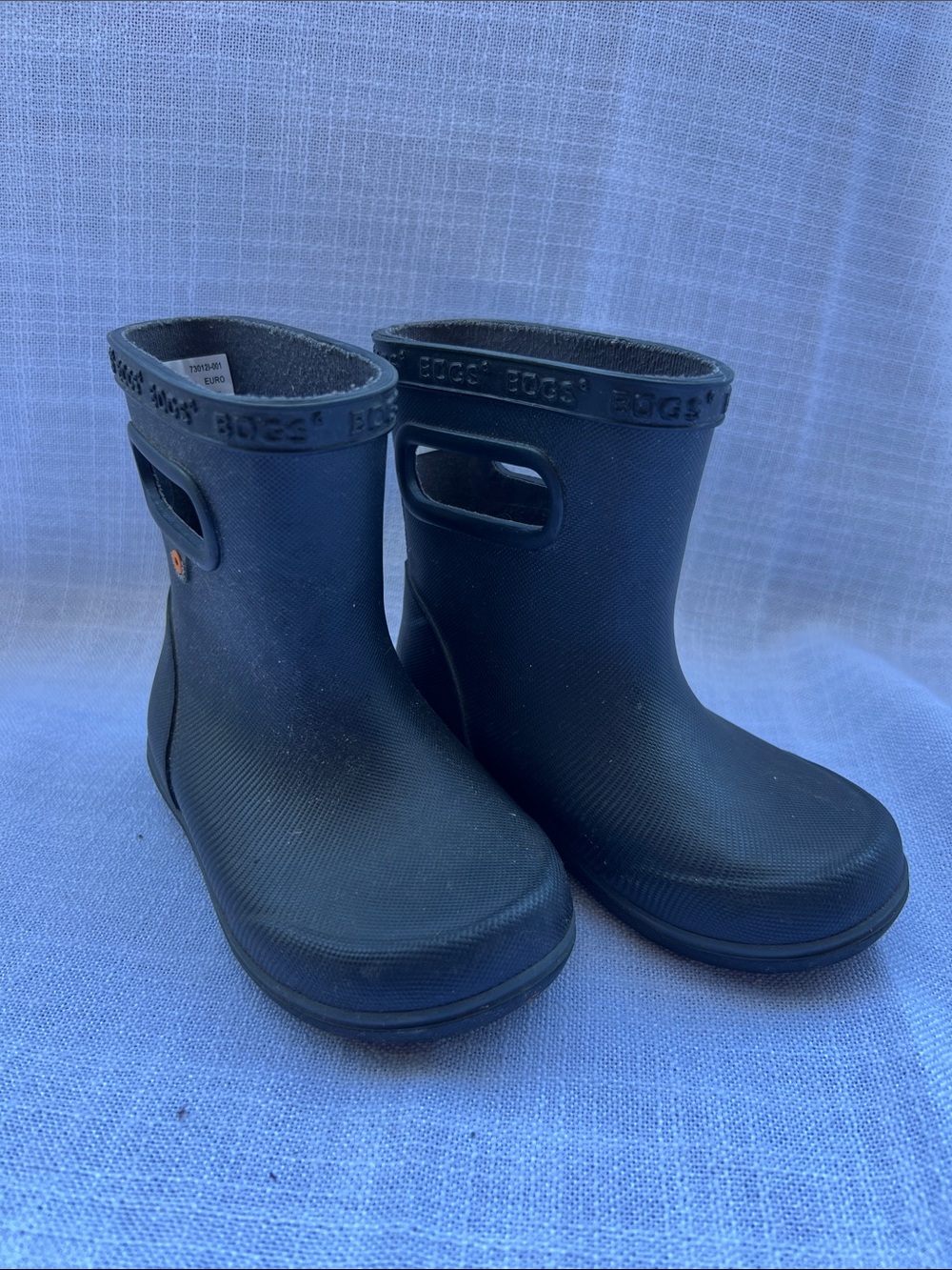Bogs Kids Black Pull-On Waterproof Rain Boots with Built-In Handles Toddler Size
